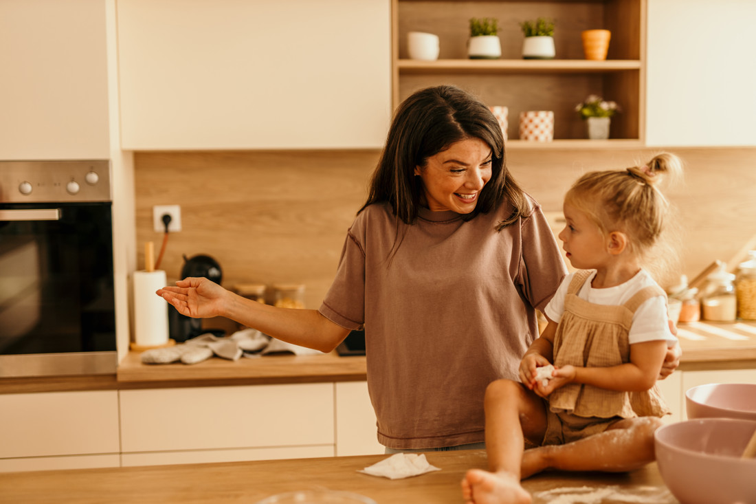 A bright, calm home kitchen with natural light and healthy everyday products